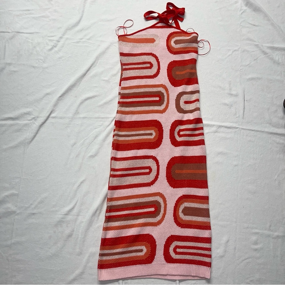Petal & Pup Retro Geometric Knit Halter Maxi Dress – Size Large